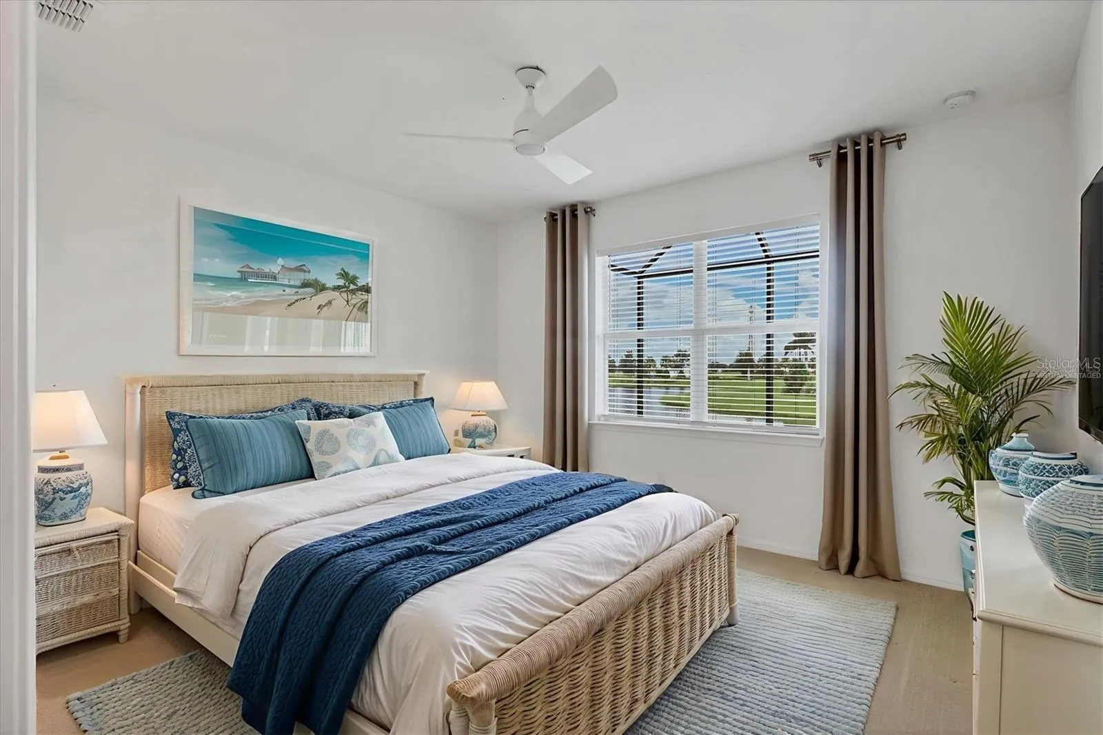 Virtually staged master bedroom.