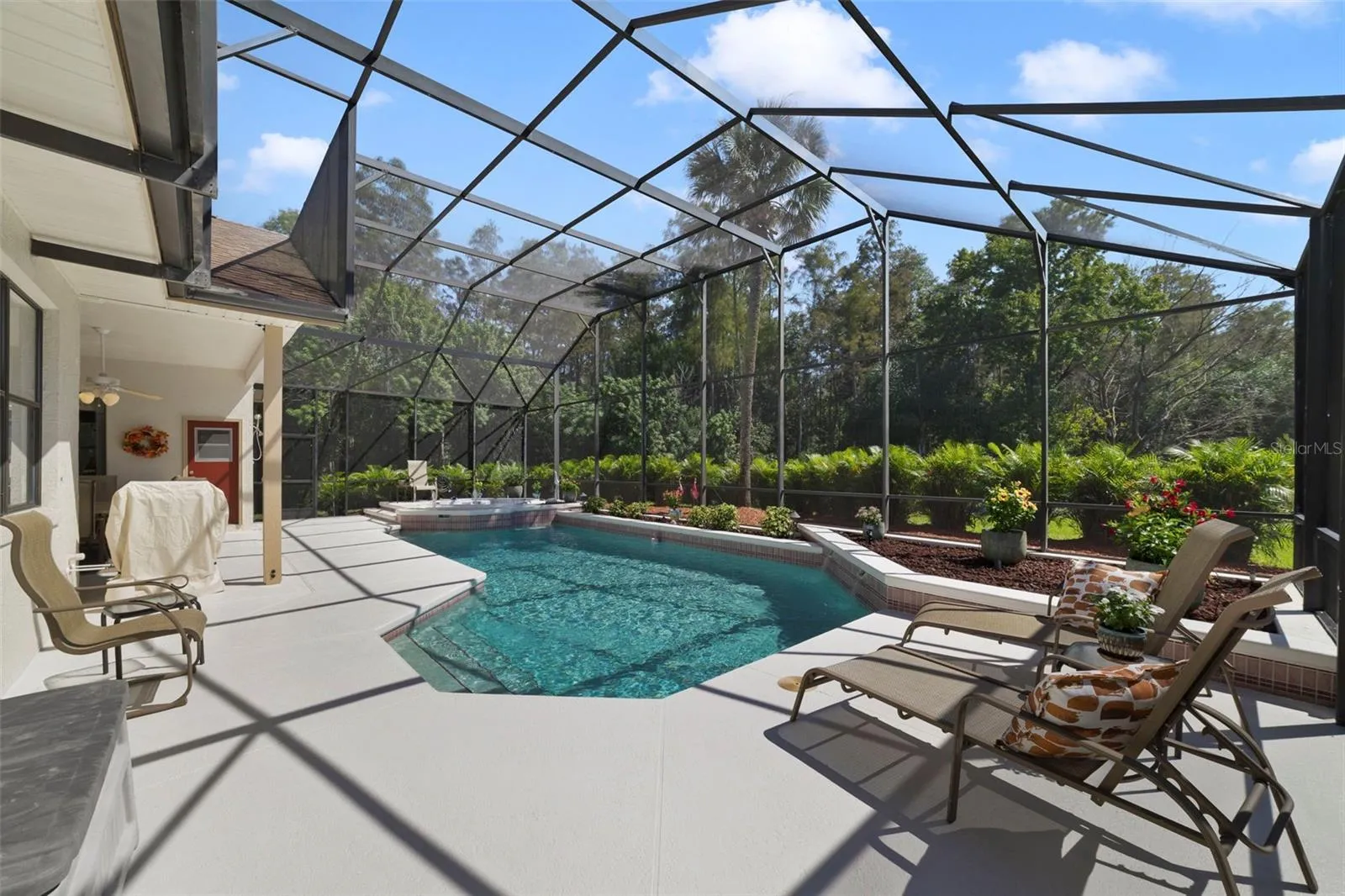 Newly refinished pool deck and screens