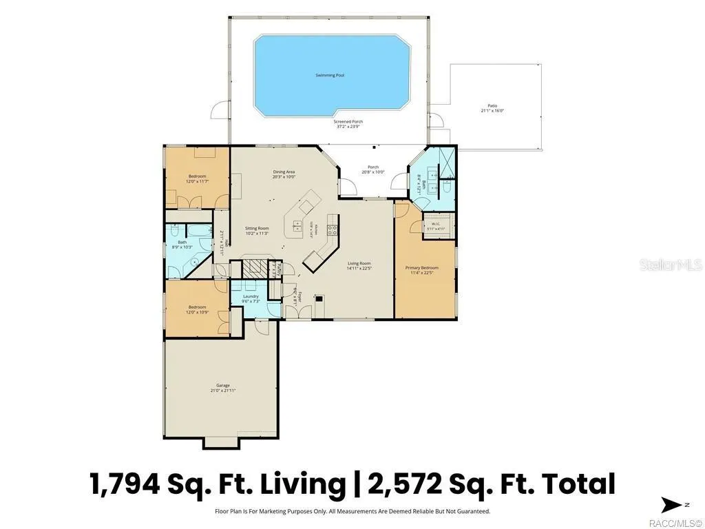 Floor Plan – Explore the layout of this 3BD/2BA home offering 1,794 SQFT OF LIVING SPACE, a SPLIT FLOOR PLAN, attached 2-CAR GARAGE, spacious SCREEN-ENCLOSED POOL AREA & additional OUTDOOR PATIO. A great combination of indoor comfort & outdoor living!