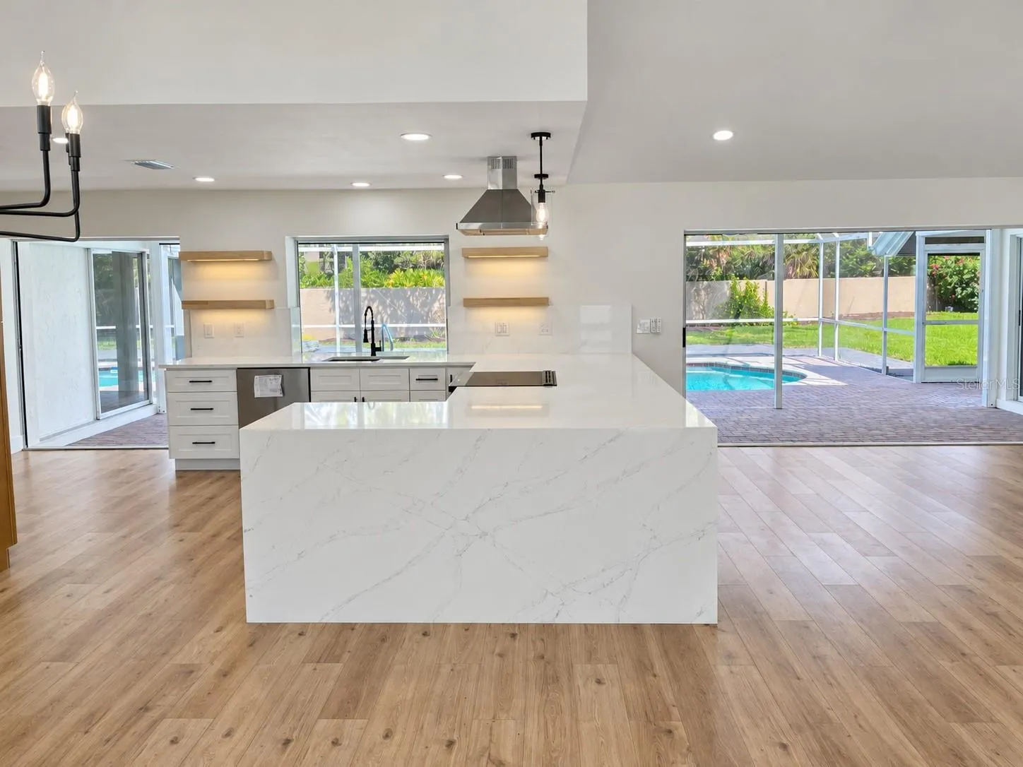 Quartz waterfall countertop