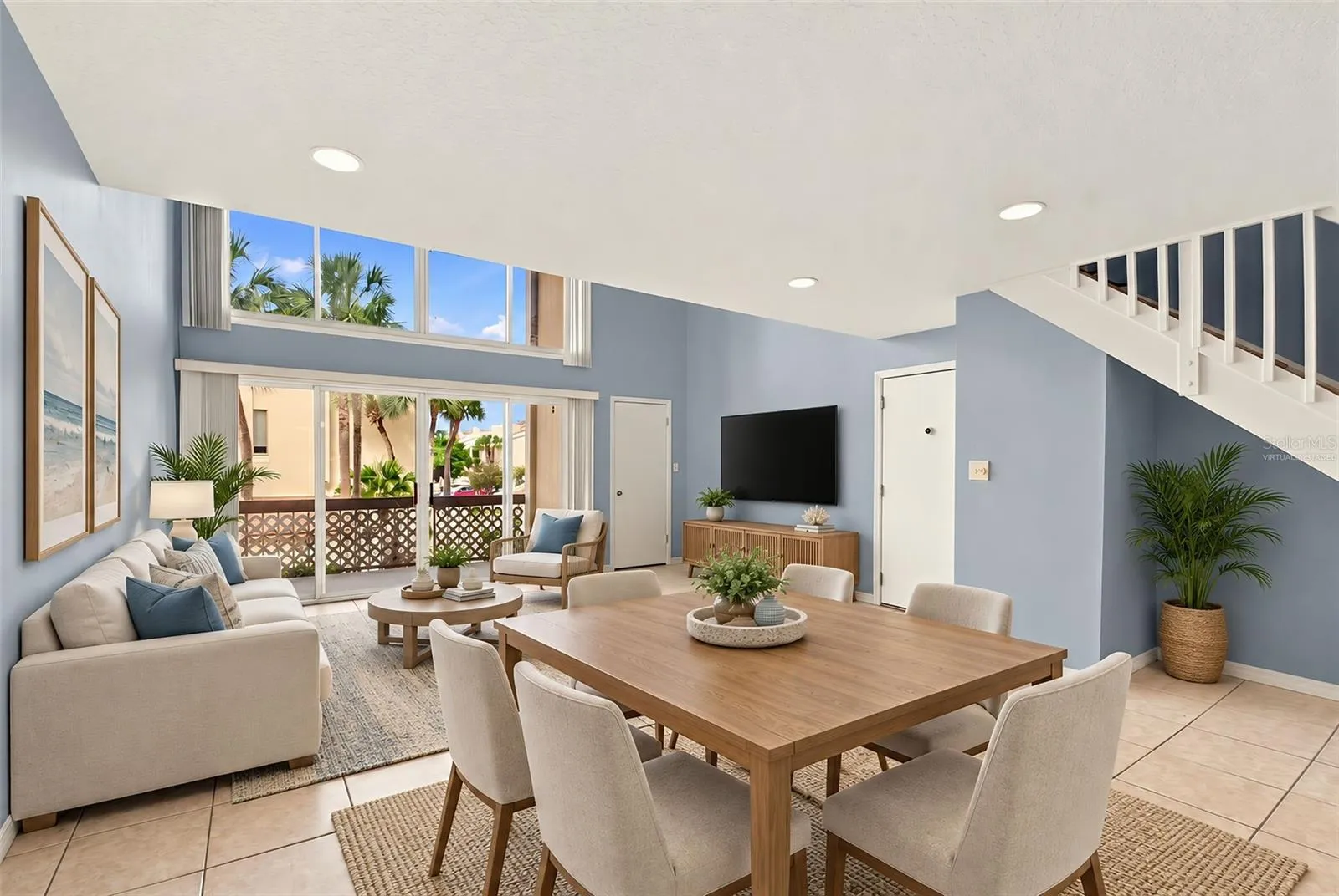 Virtually staged Dining room into Living room