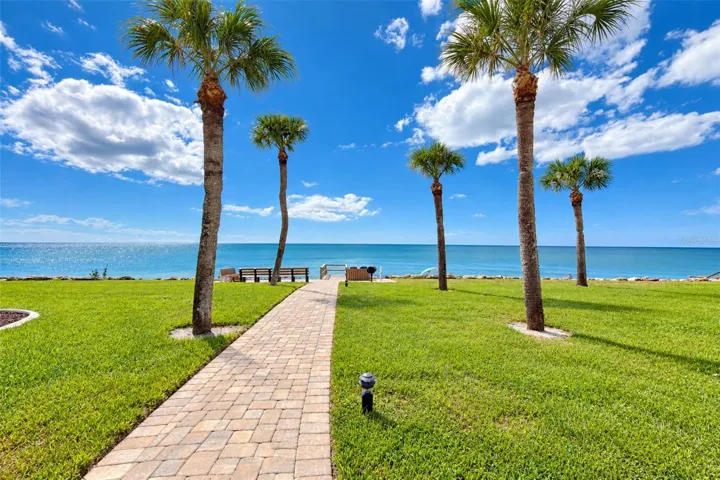 Walkway to the private beachfront seating area.