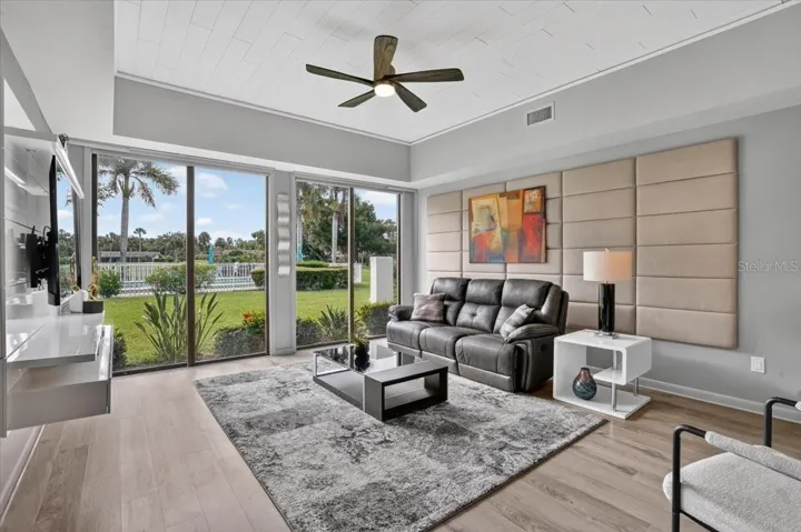 living room with sliding glass doors