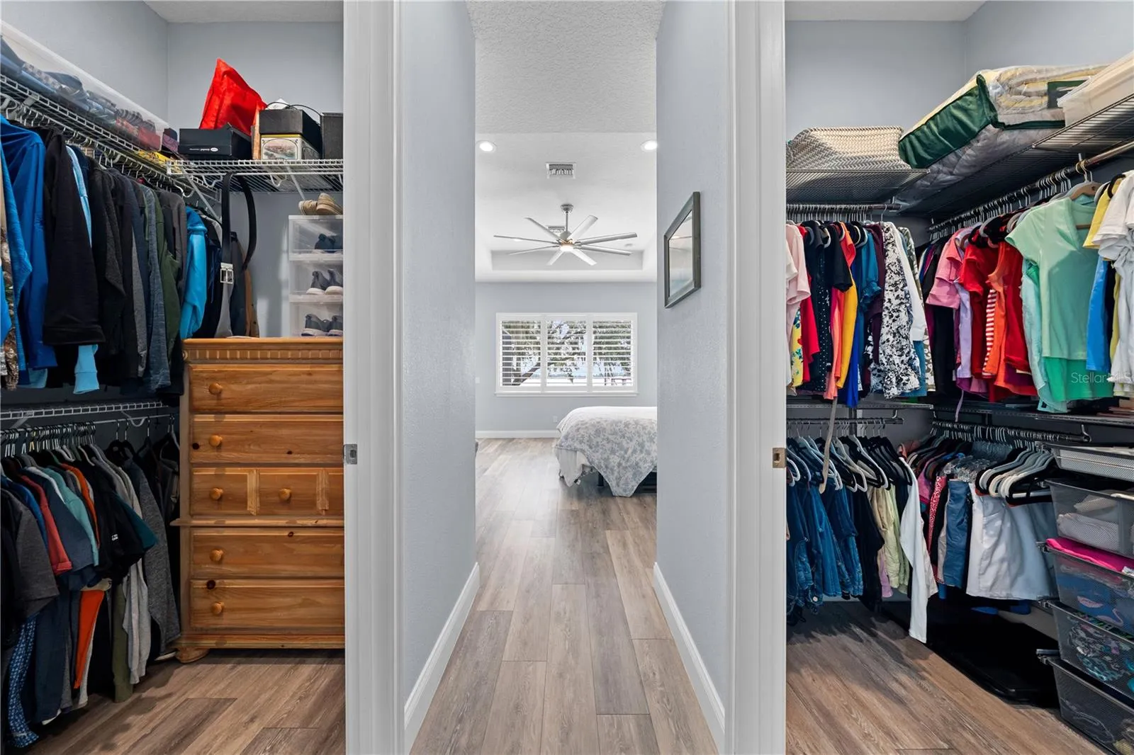 Dual closets in the primary bedroom