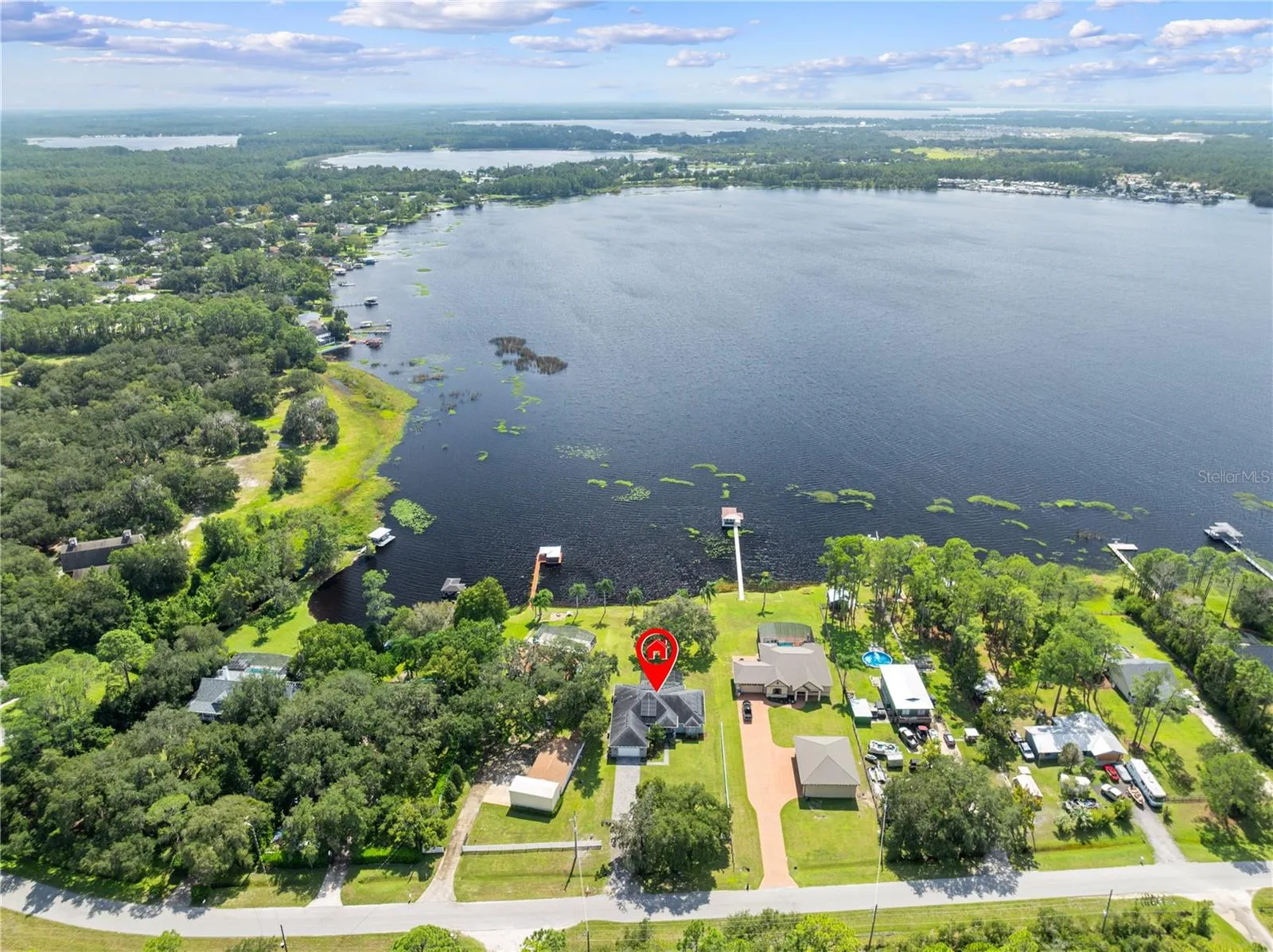 Aerial view of Lake Center and the chain of lake it leads to