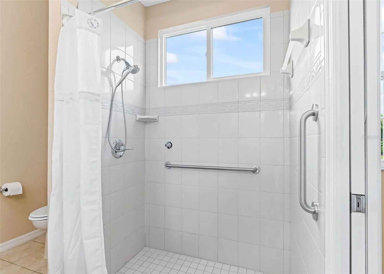 Shower with free access and saftey bars