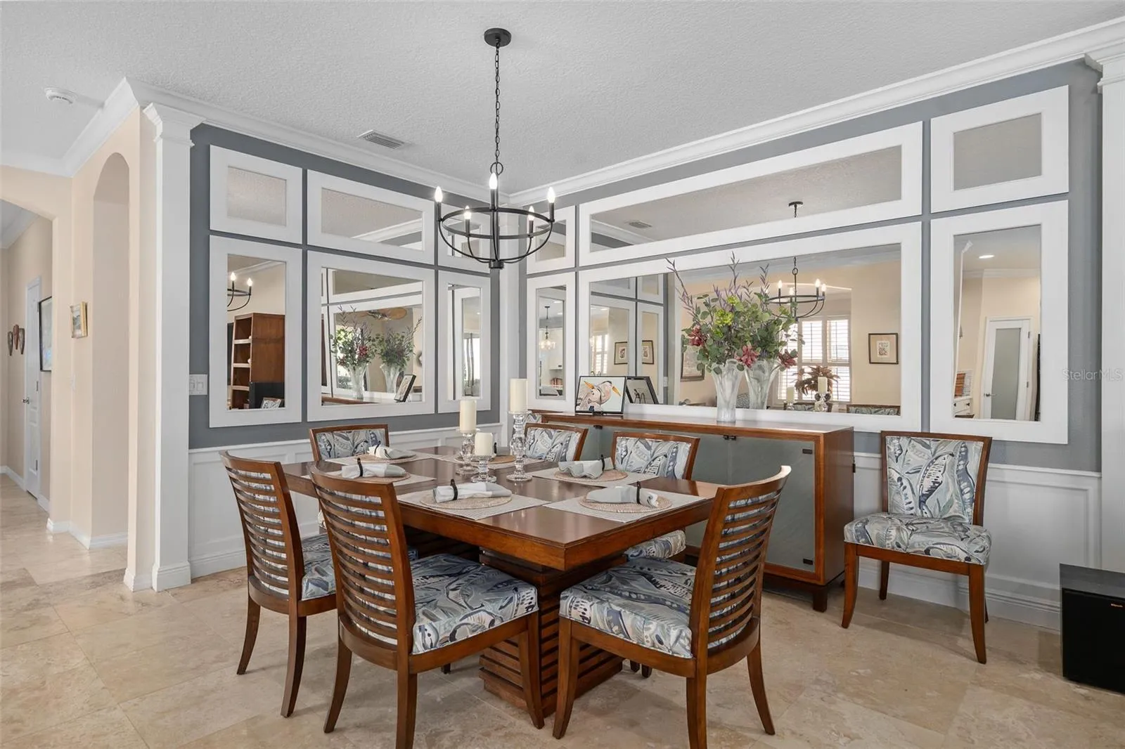 Dining Room with Custom Wall/Mirror treatment.