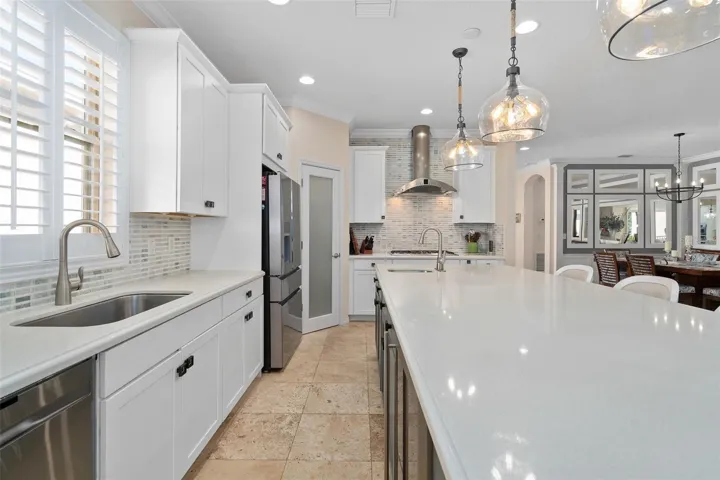 The kitchen offers plenty of prep area