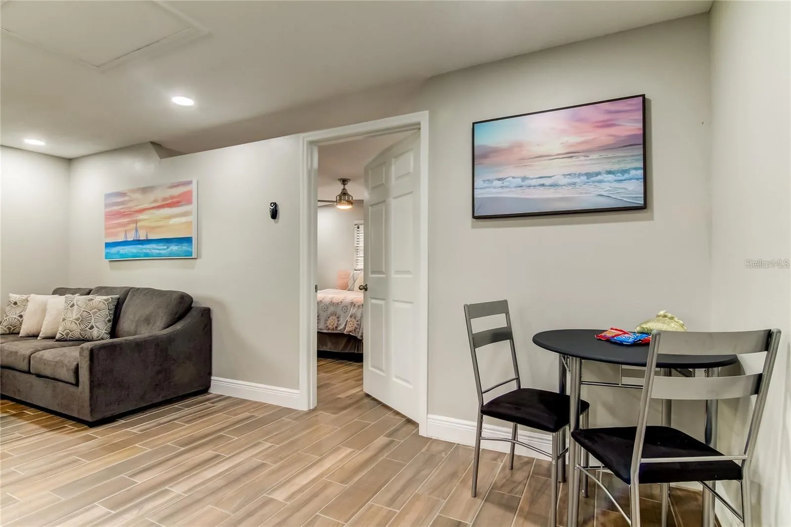 Dining area with view into bedroom