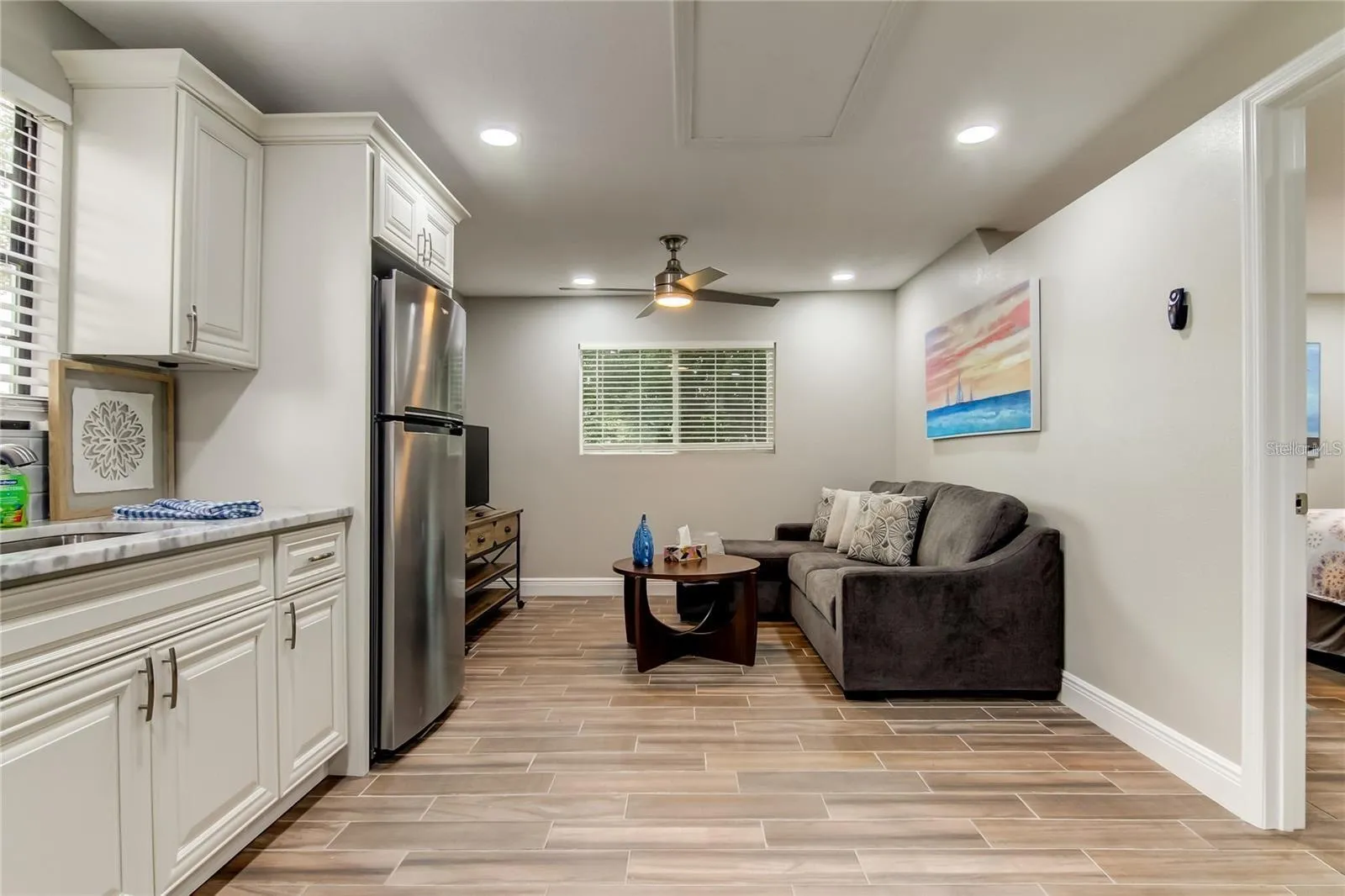 View into living room from kitchen