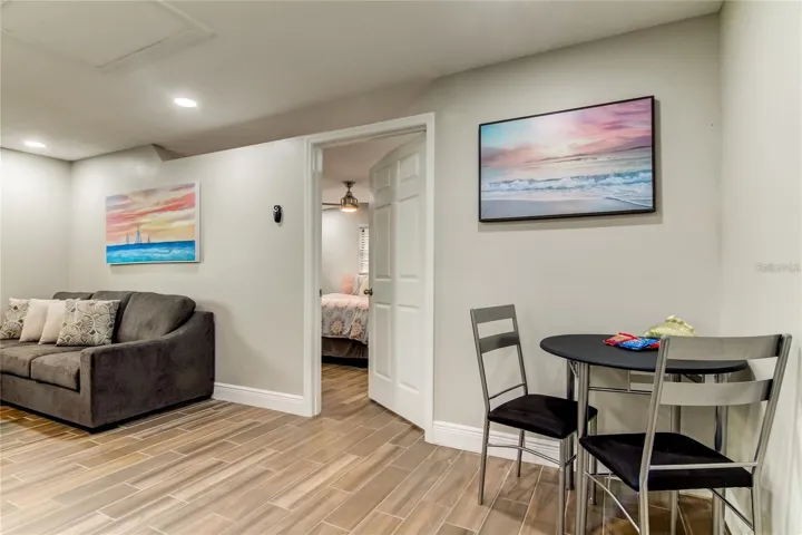 Dining area with view into bedroom