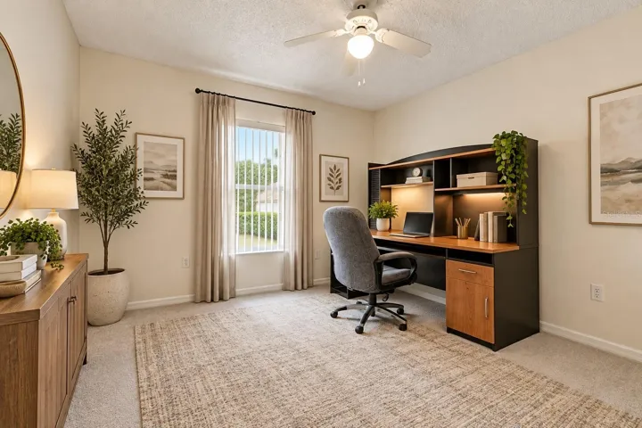 Virtually stage bedroom 2 currently used as office.  Desk is for sale