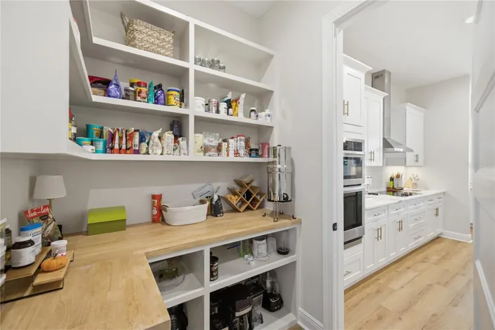 Tons of custom shelving and additional storage in the pantry.
