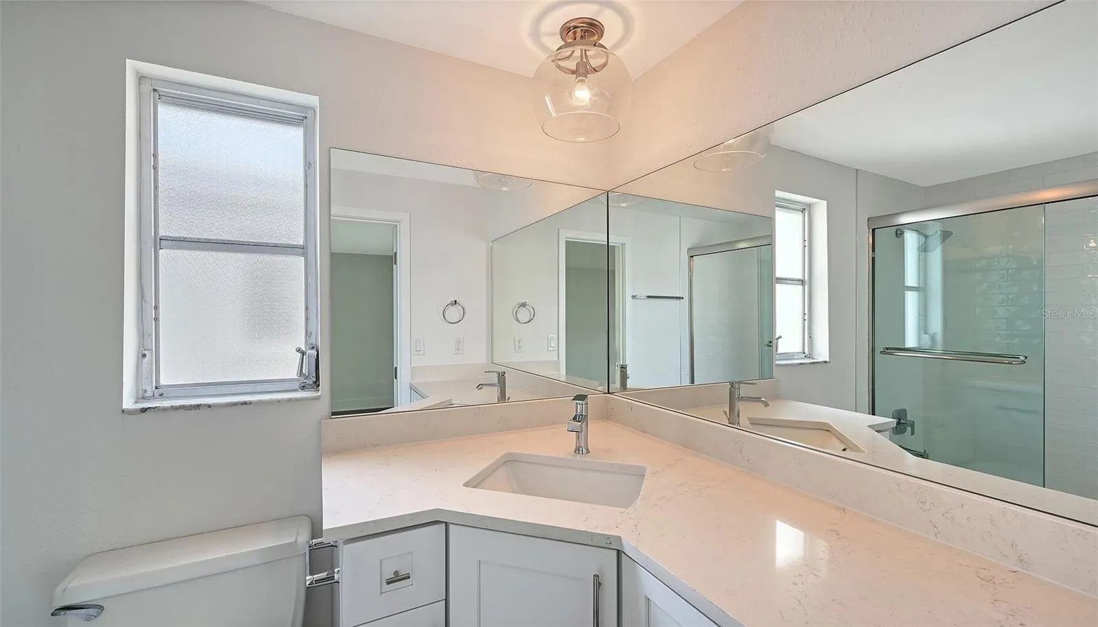 Primary bathroom with tub/shower combo.