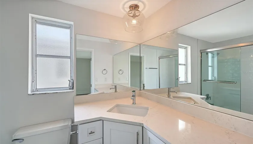 Primary bathroom with tub/shower combo.