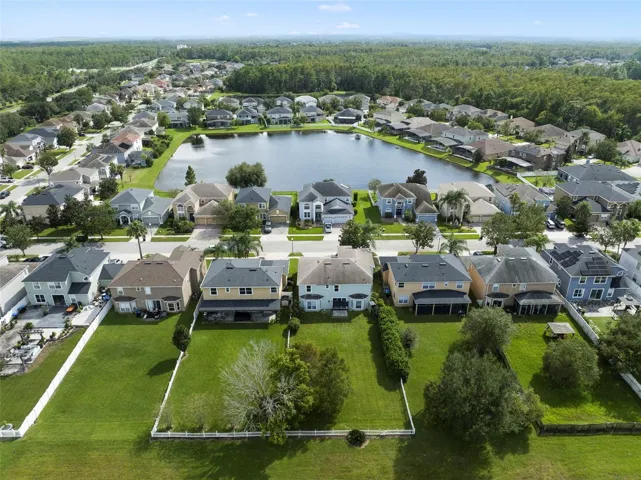 Aerial view of the back of the home and community.