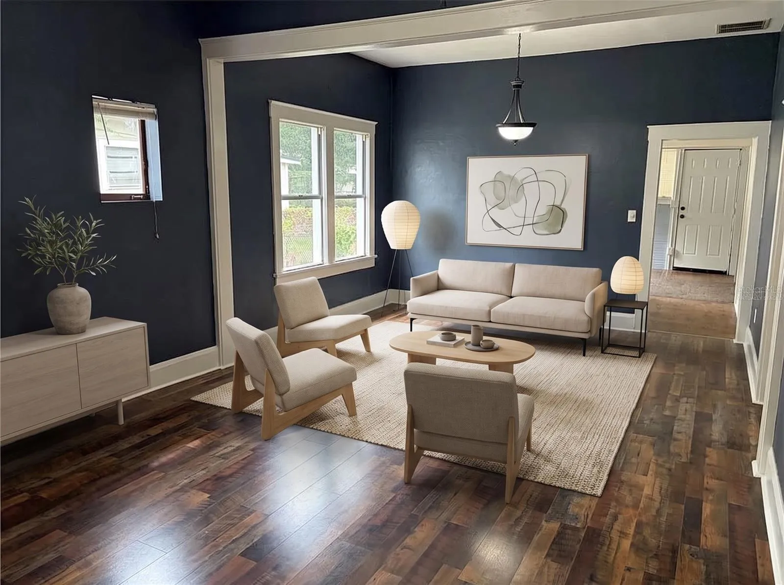 Living room from front of house  "Virtually staged"