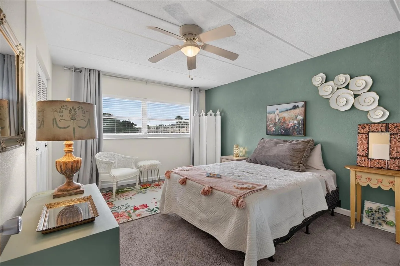 Bedroom overlooks the pond.