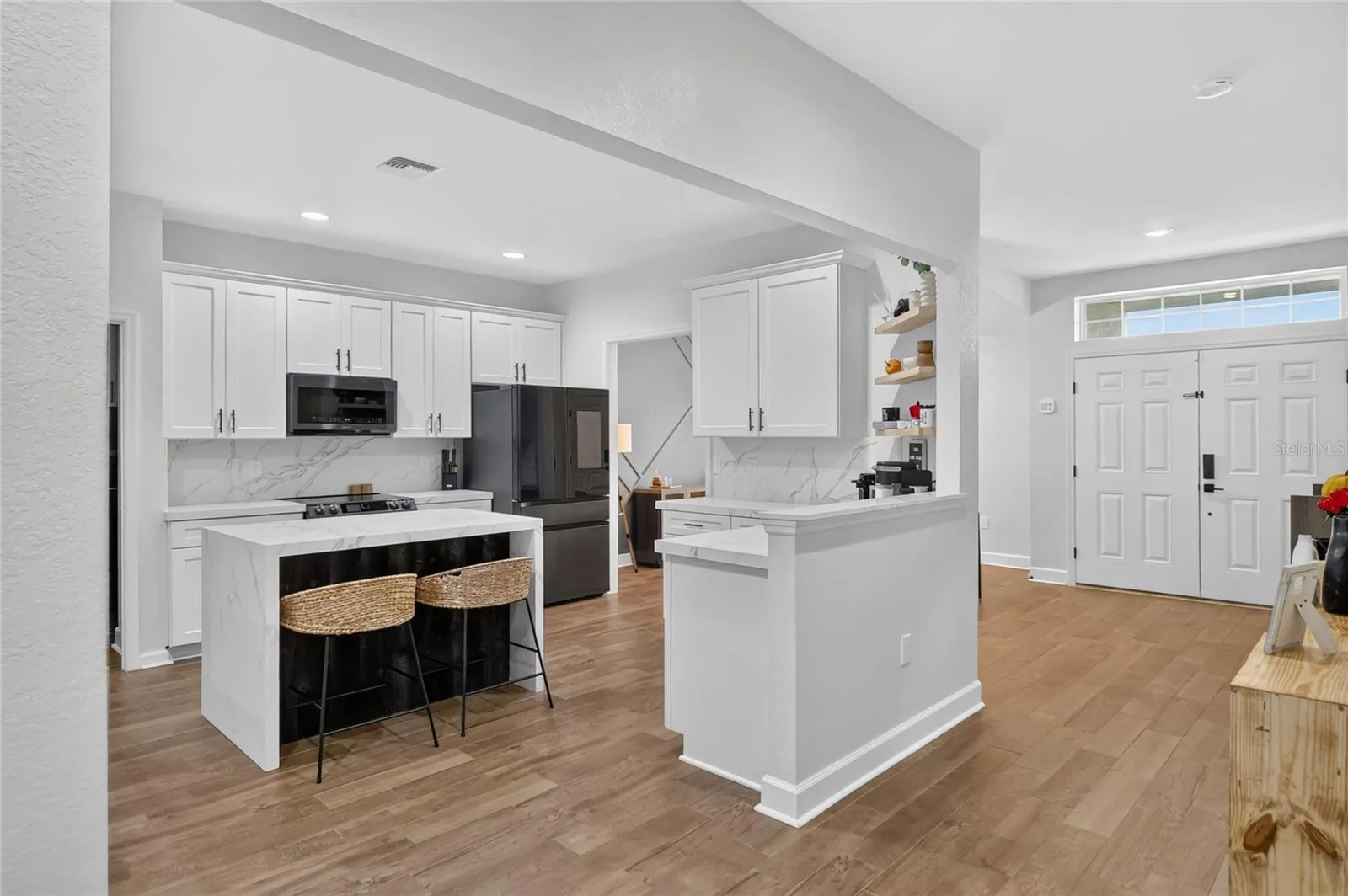 Kitchen with waterfall island