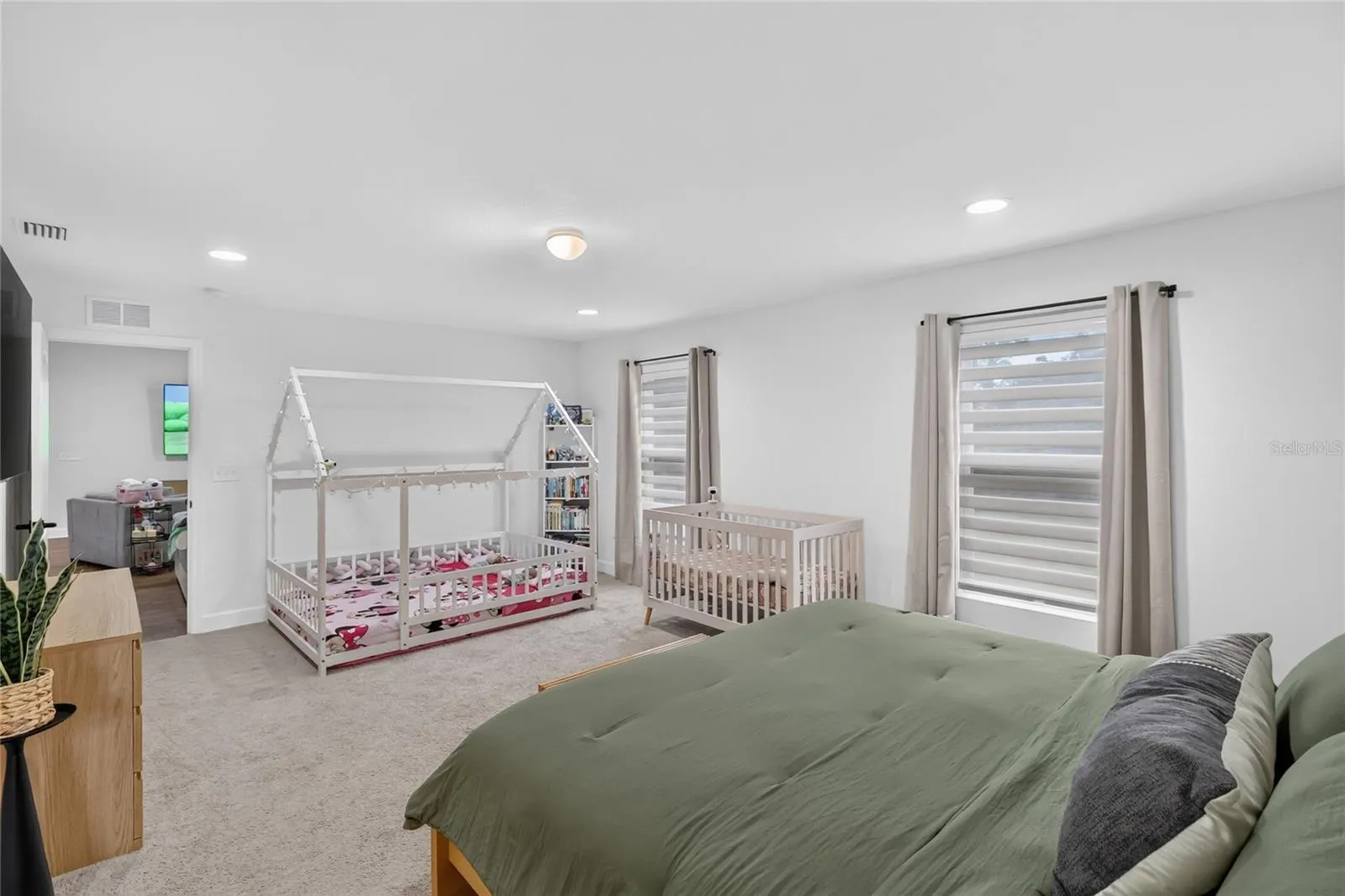 2 windows make the room light and bright but comes with blinds
