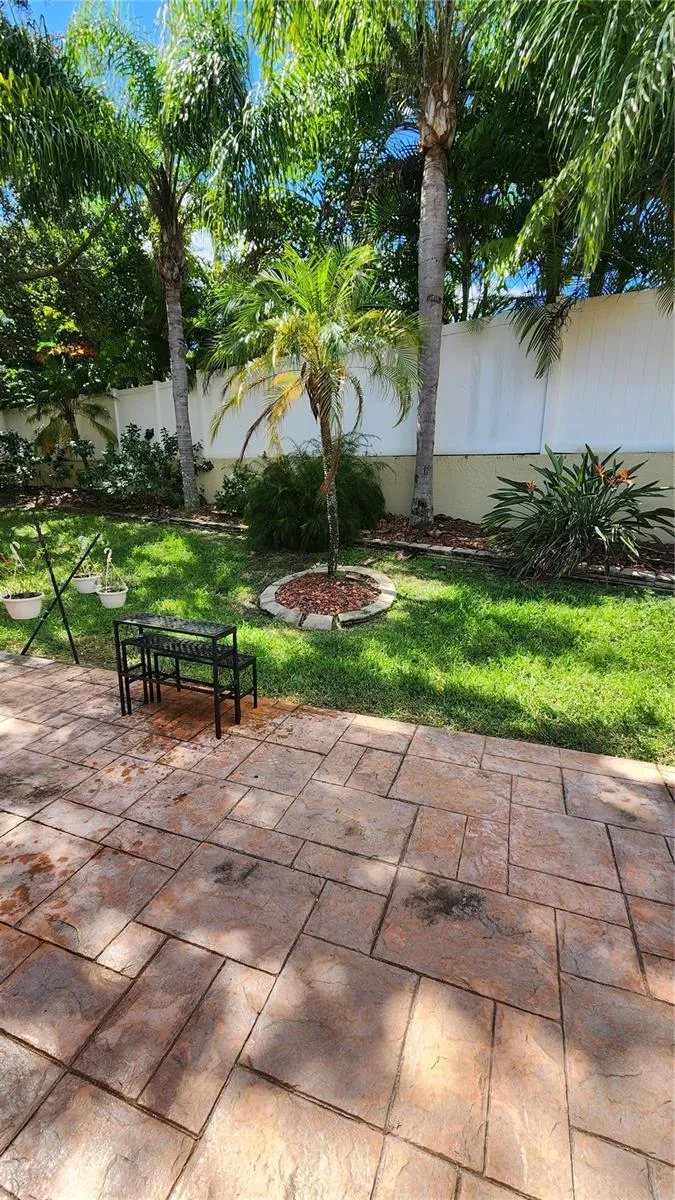 Paved area outside patio.