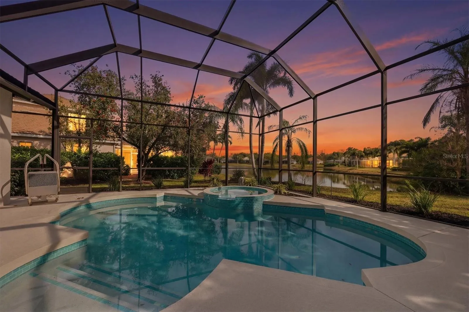 Pool and Lanai View at Twilight