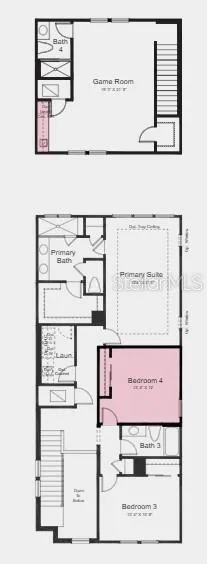 Floor 2 Plan: Additional Highlights include: Wet bar at game room, whole house 8' interior doors, 42" upper kitchen cabinets, quartz counter tops and crown molding package at kitchen.
