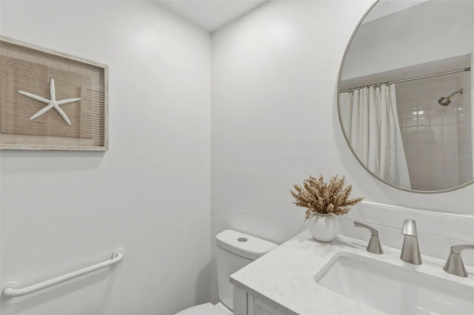 Guest bath, with New Vanity, tub-shower combo etc.