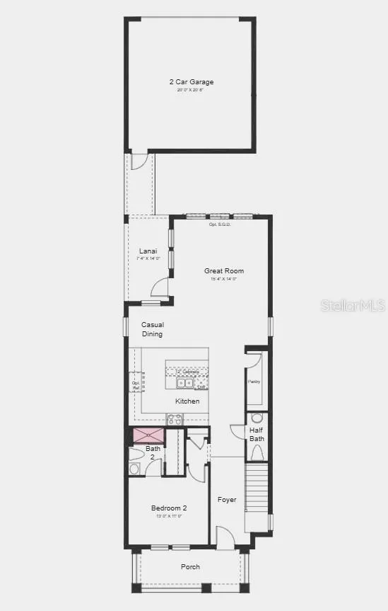 First Floor Plan - Additional Highlights Include: Shower in place of tub at secondary bath, 8' interior doors, pre-plumb for future laundry tub, LVP flooring throughout, and whole house blinds