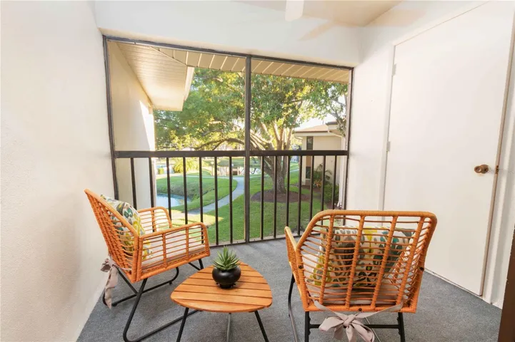 porch overlooking pool and ponds