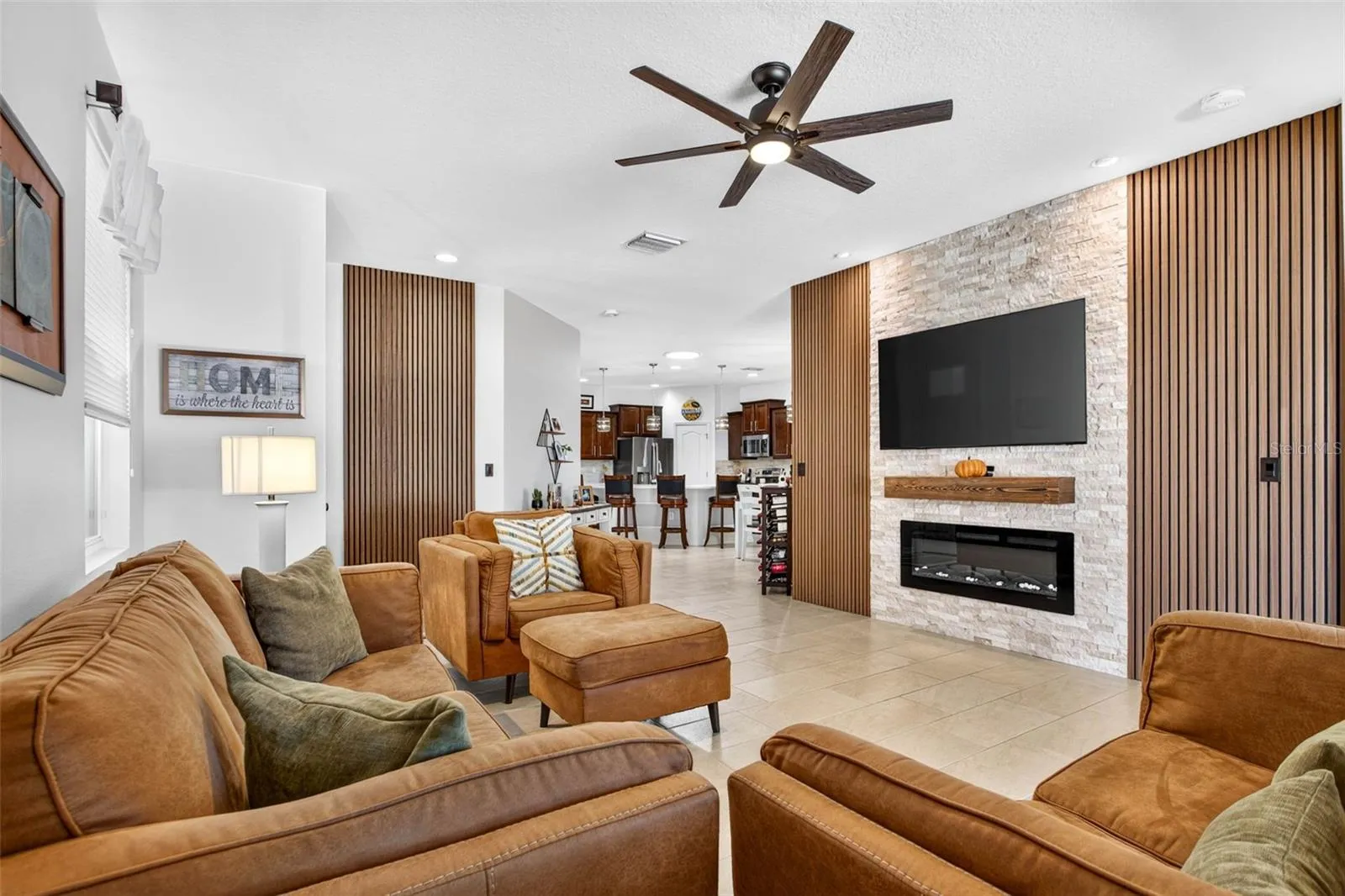 Accent wall compliments the space.