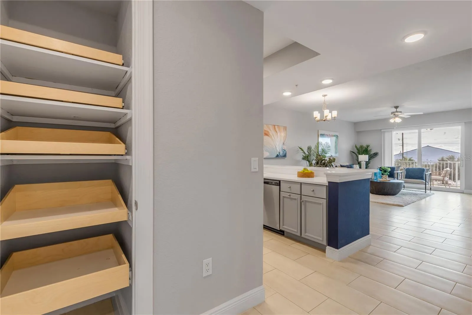 Hall closet with pull out shelves