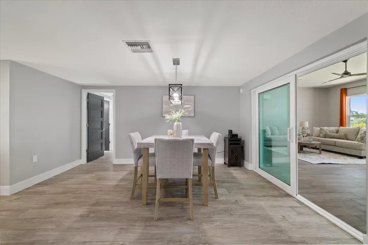Dining area and sliders to family room