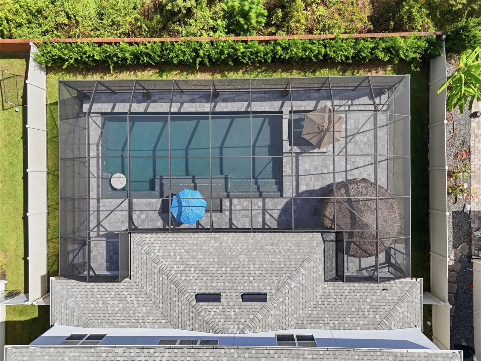 Aerial view of the recently added pool with spa that can be heated or cooled