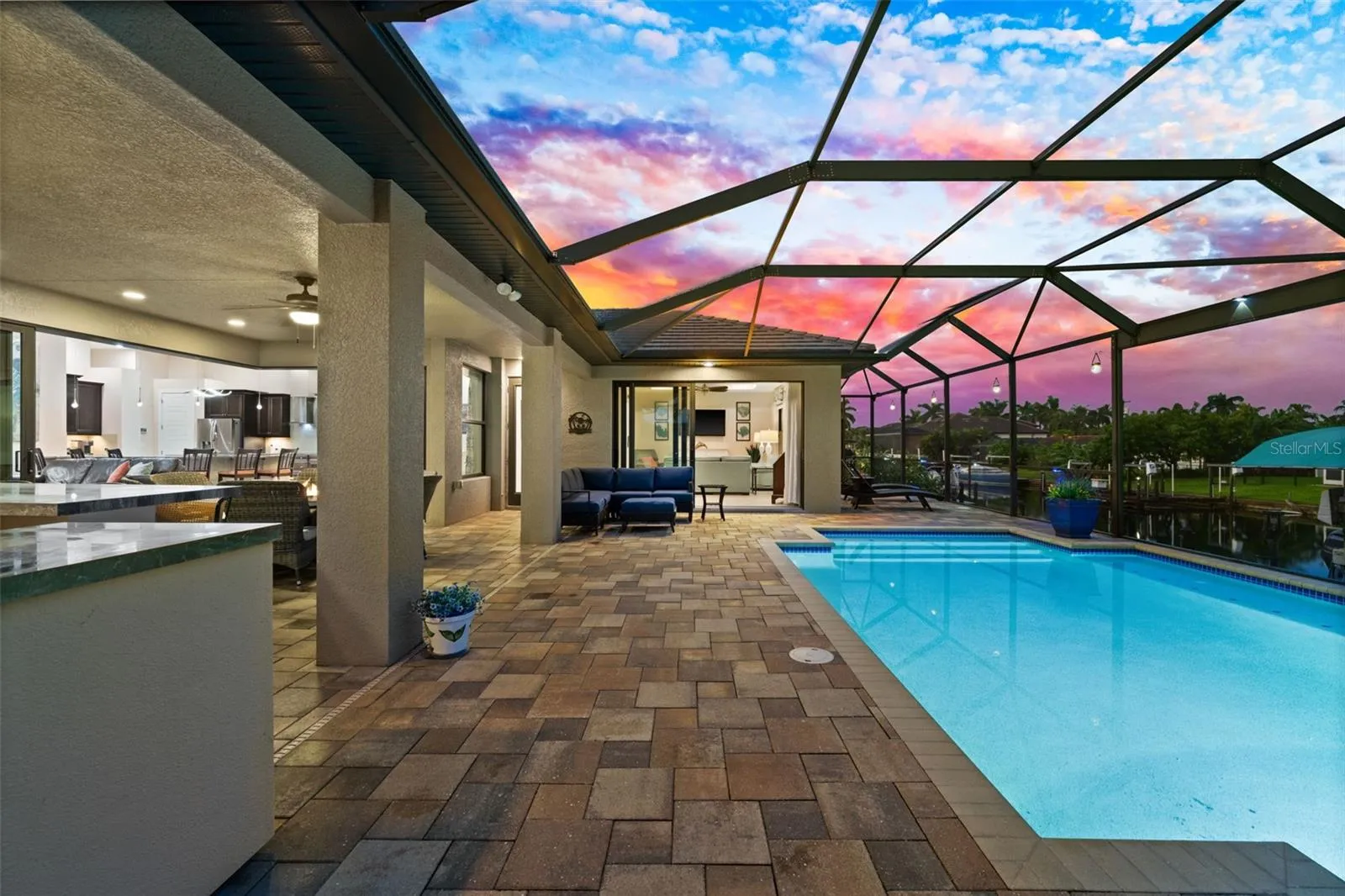 Heated pool next to the outdoor kitchen