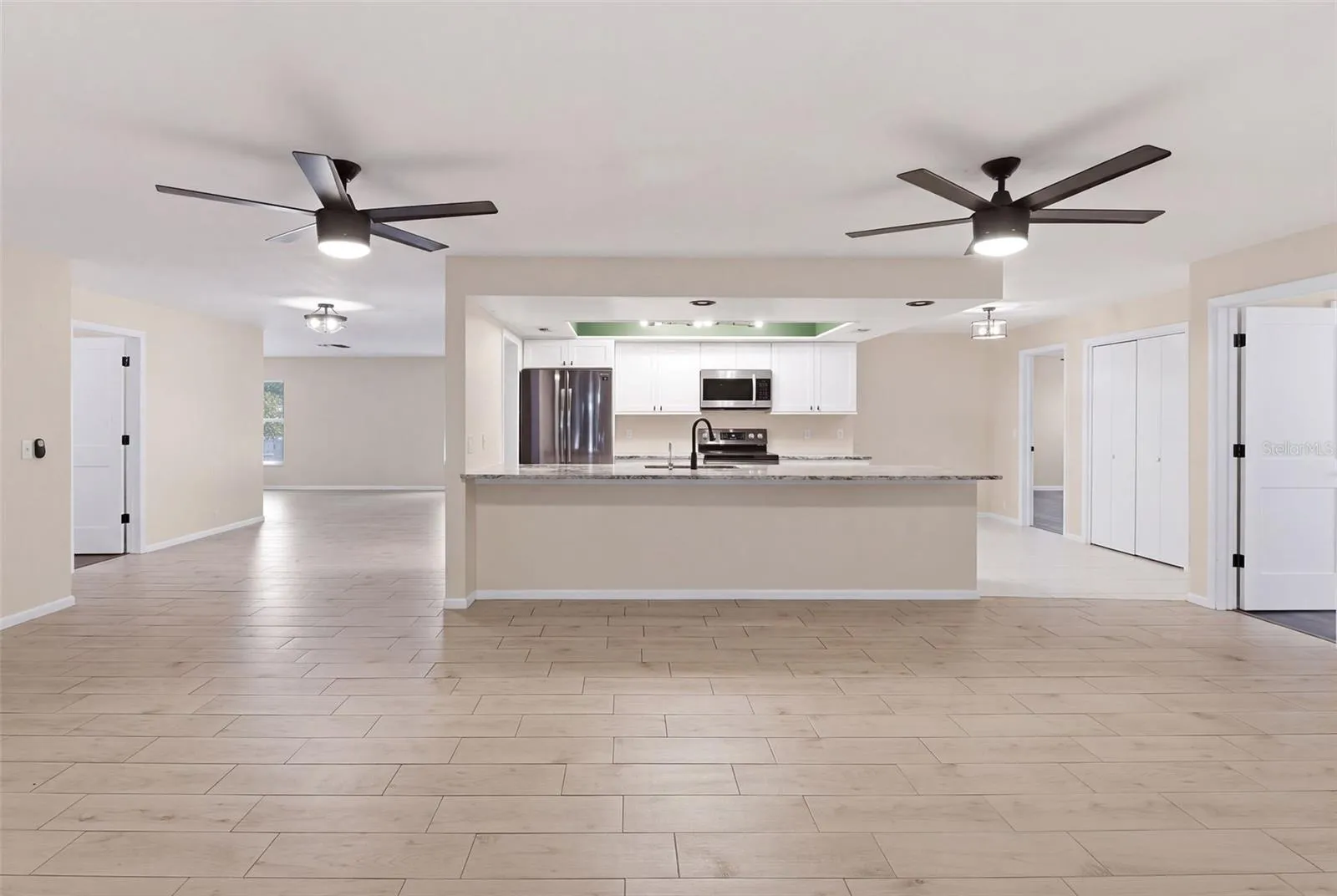 family room and kitchen