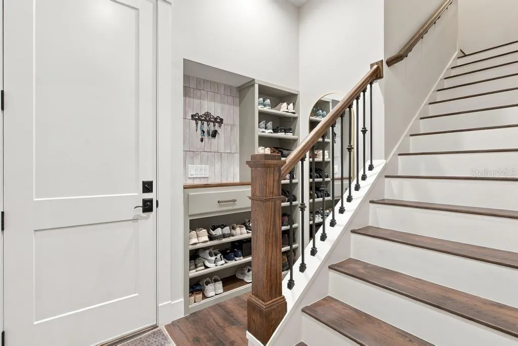 Built-in custom shelving in mud room