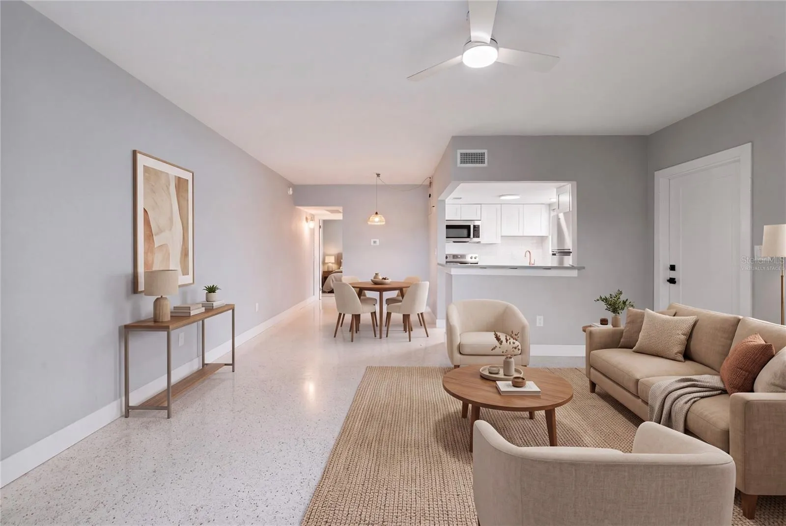 Virtually Staged, living area/dining room
