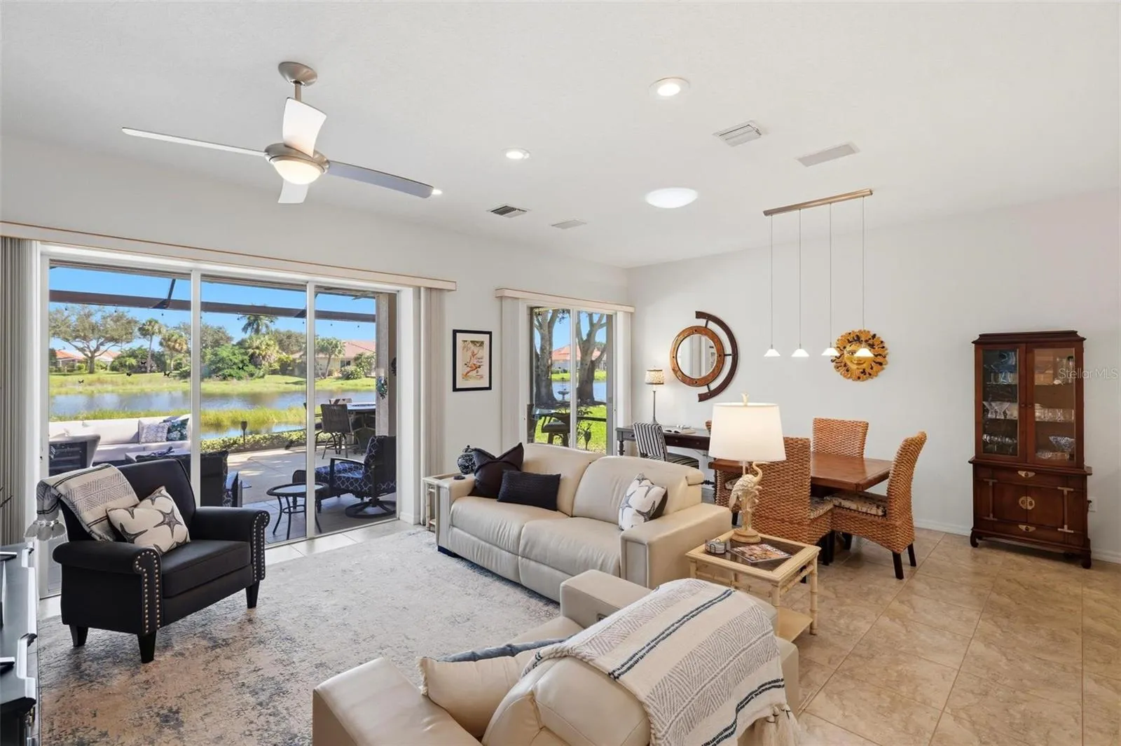 Living room/dining room with water views