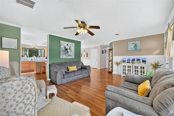 Living room flows seamlessly from the kitchen