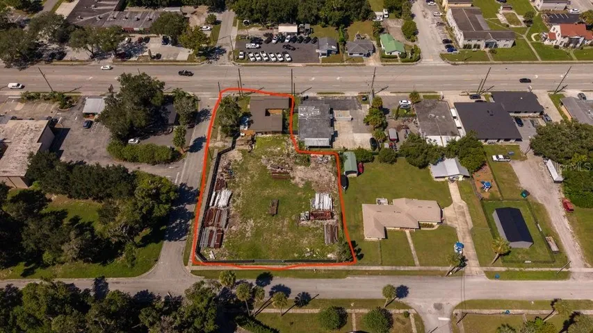 Aerial of entire parcel with frontage on 3 streets: 15-A, Voorhis and Dexter.