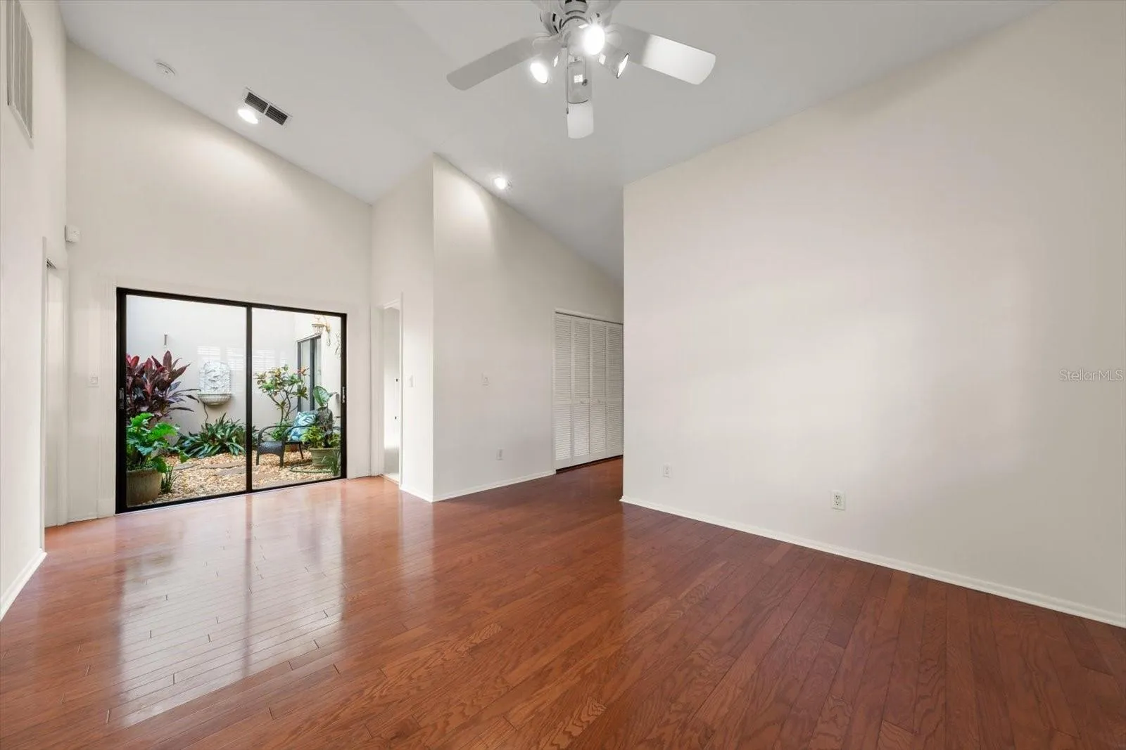 view from dining room out to atrium
