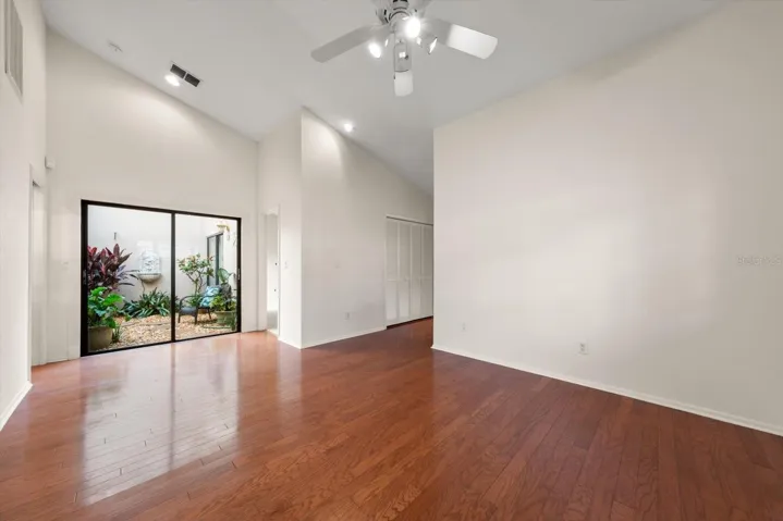 view from dining room out to atrium