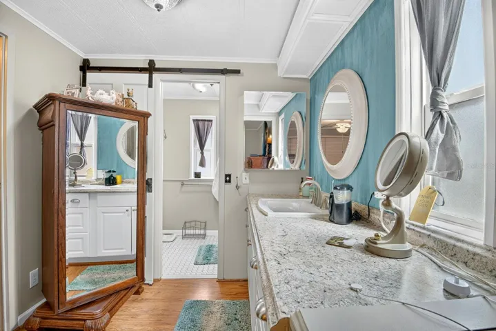 Master Bath, extra spacious with walk in shower behind