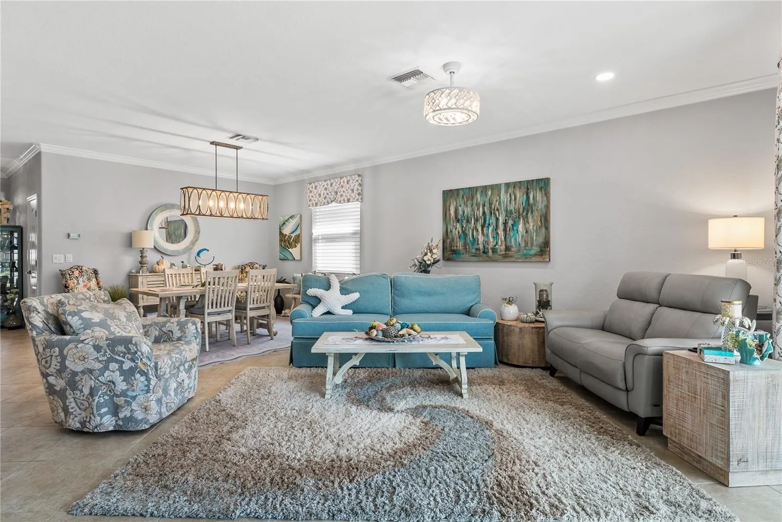 Facing Living area and dining area from back of home