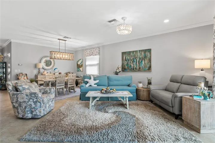 Facing Living area and dining area from back of home