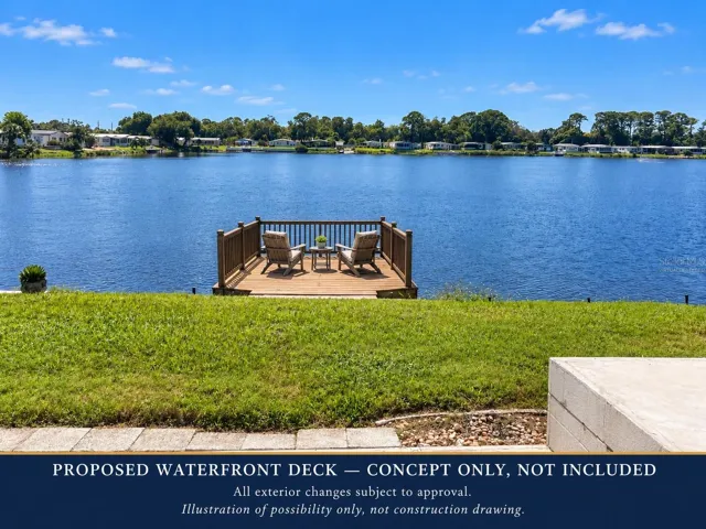 Concept for sitting deck over water virtually staged