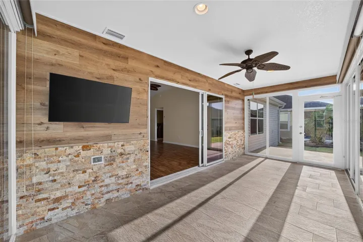 CUSTOM WALL with Stone &amp; Laminate Planks, Mounted TV