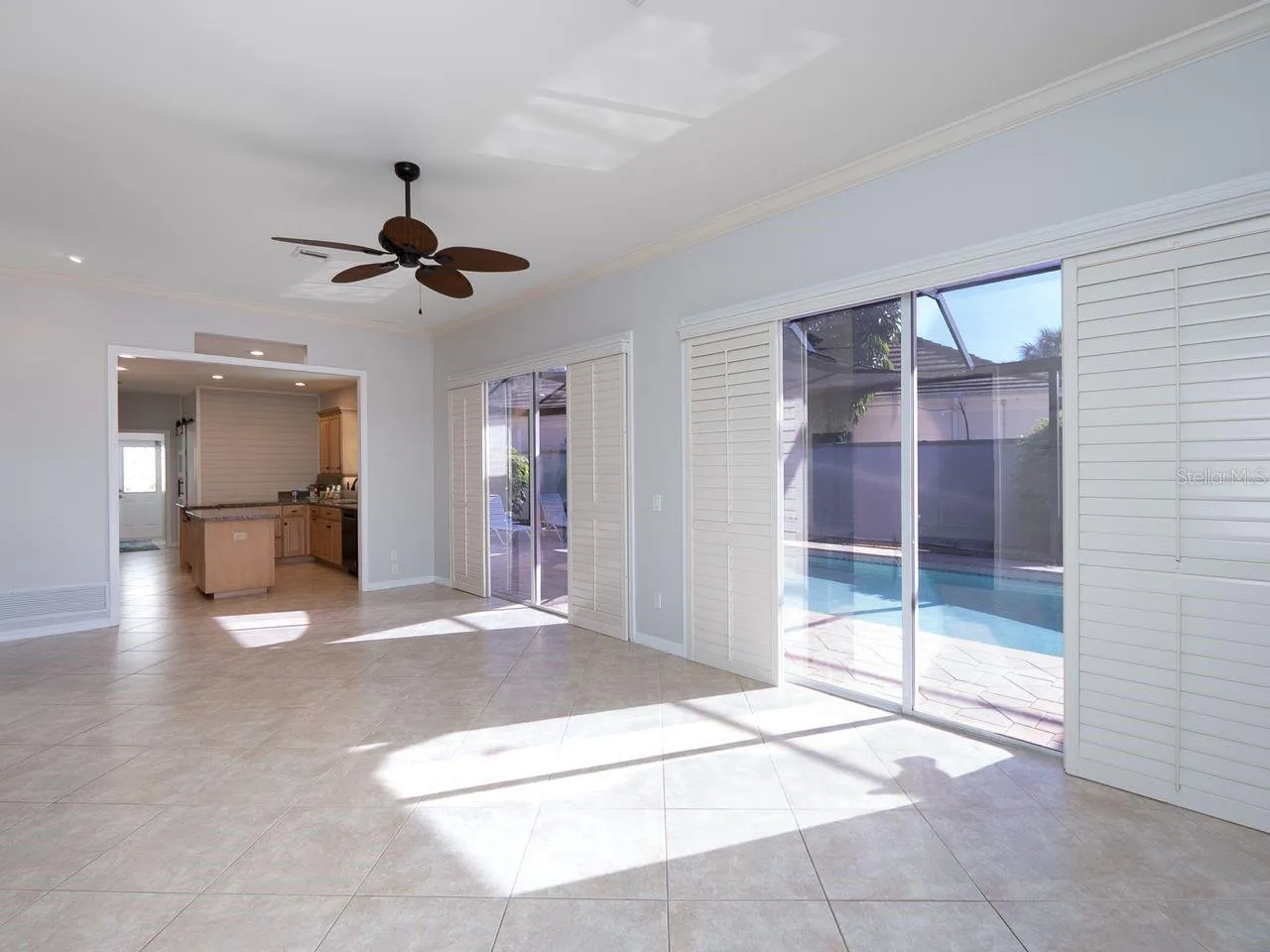 Family room looking into kitchen