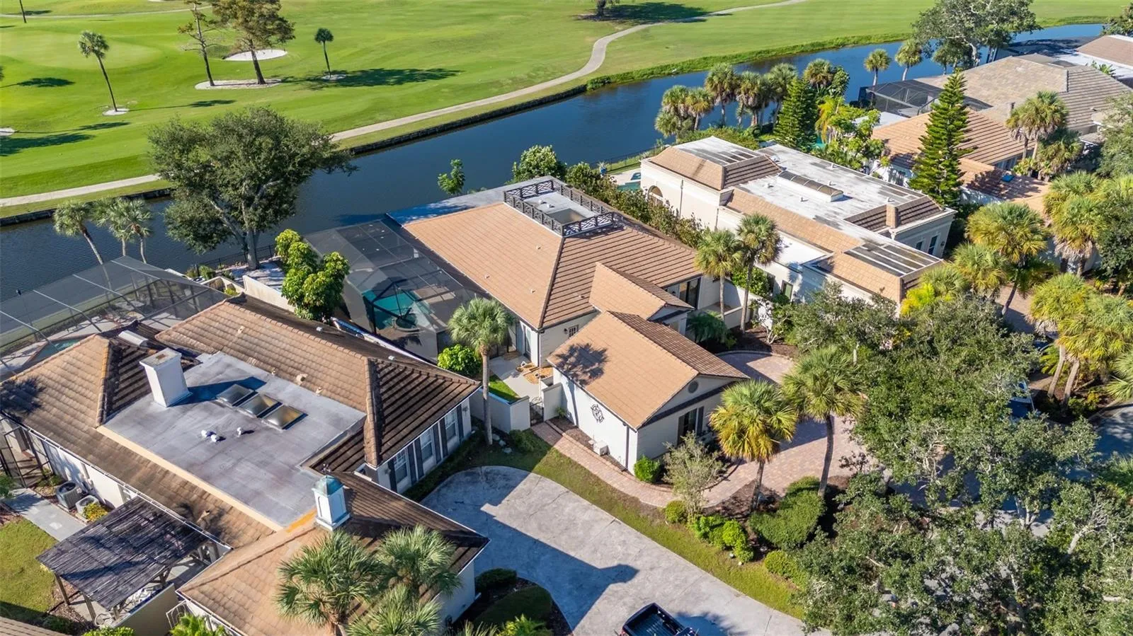 aerial of house and pond